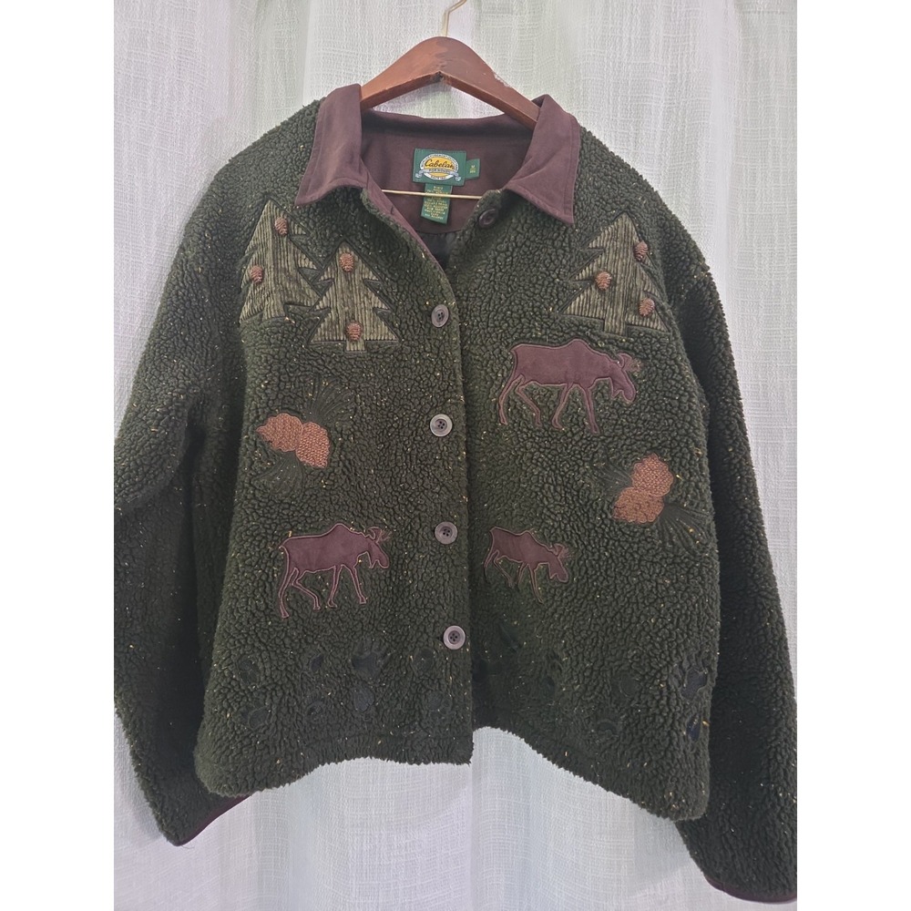 Cabela's Women's Cabin Core Sherpa Fleece Jacket Embroidered Moose Medium